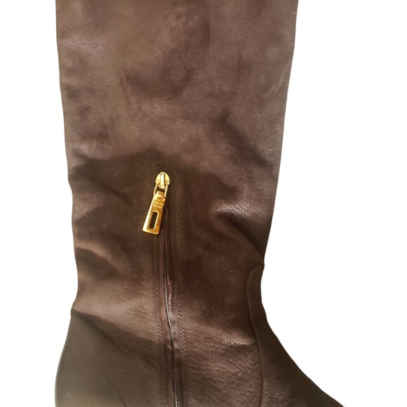 Prada Knee High Flat Boots Brown Leather Gold Zipper Women's Size 37.5 - Picture 5 of 7